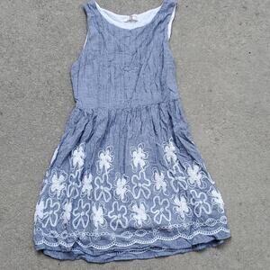 Skies are Blue chambray pintuck dress blue white small